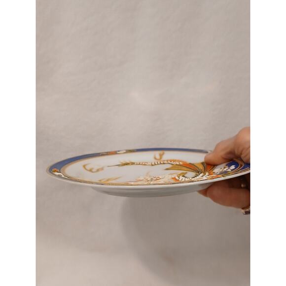 Japanese Moriage Hand Painted Dragonware 7.5" Plate Blue Band 3D Dragon & Flame - Picture 8 of 16